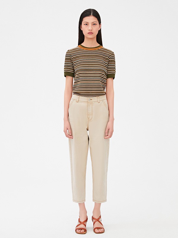 之禾女装2020秋季黄色撞色上衣