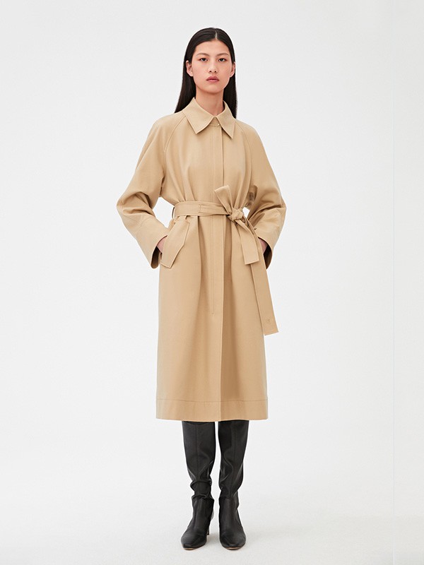 之禾女装2020秋季卡其色长款风衣