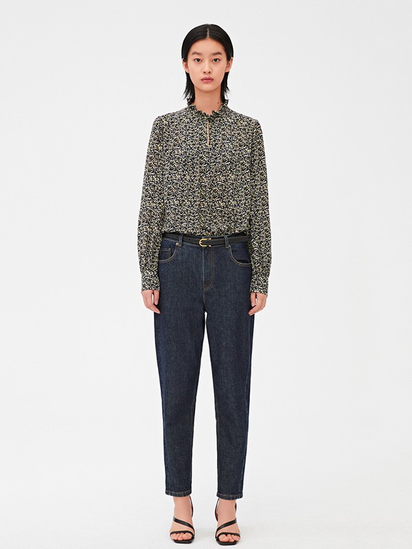 之禾女装2020秋季黑色碎花衬衫