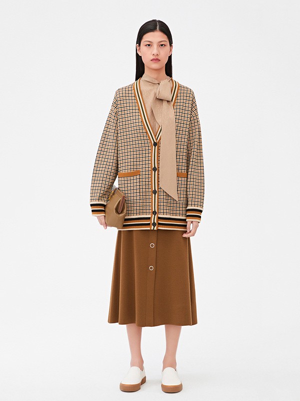 之禾女装2020秋季黄色格子外套