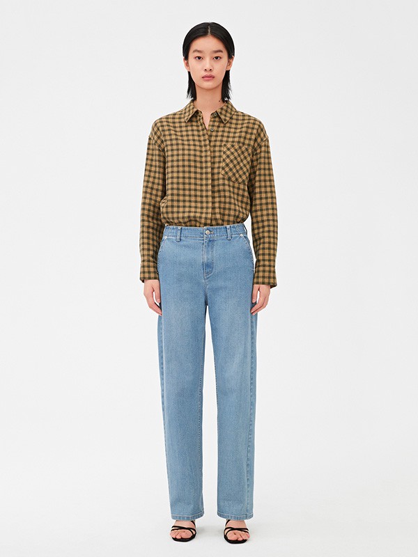 之禾女装2020秋季黄色格子衬衫