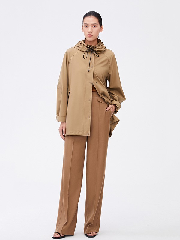 之禾女装2020秋季卡其色连帽外套