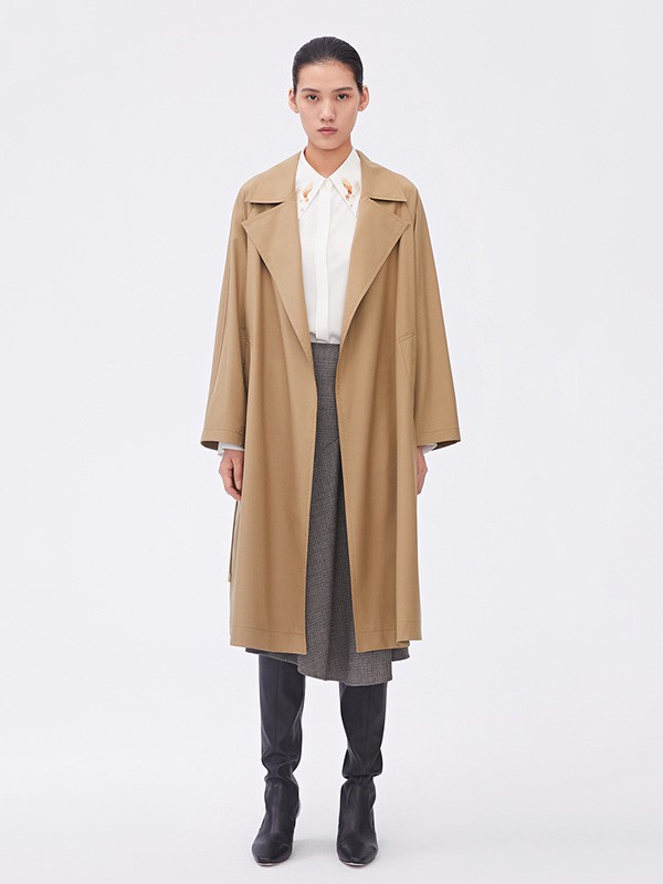 之禾女装2020秋季卡其色长款风衣