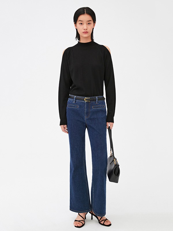 之禾女装2020秋季黑色纯色打底衫