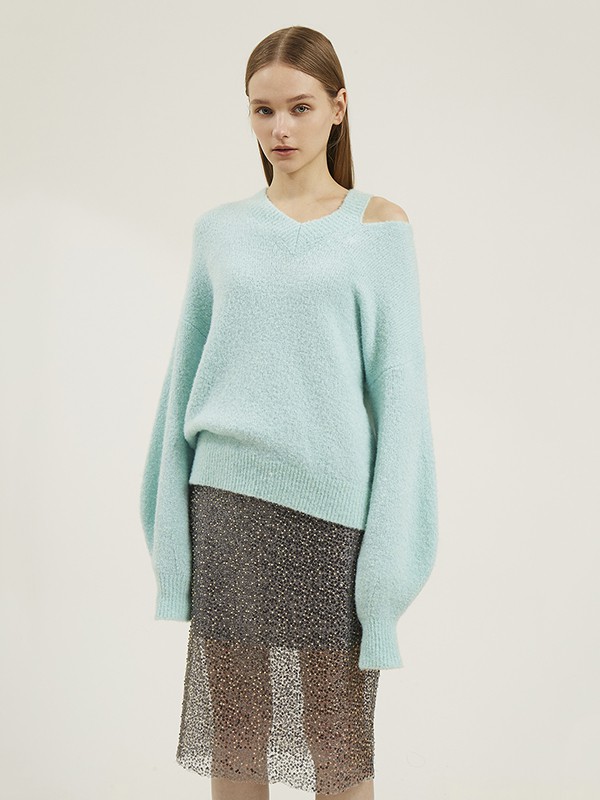 迪赛尼斯2020秋季浅蓝色纯色毛衣