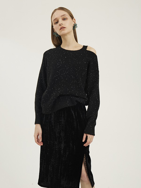 迪赛尼斯2020秋季黑色宽松毛衣