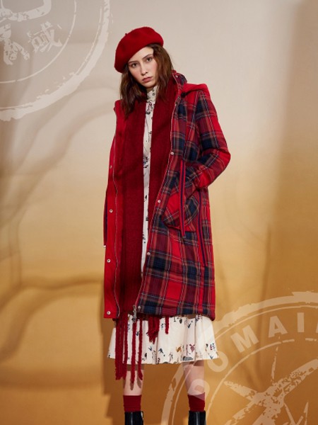艺域2020秋冬季红色格子羽绒服