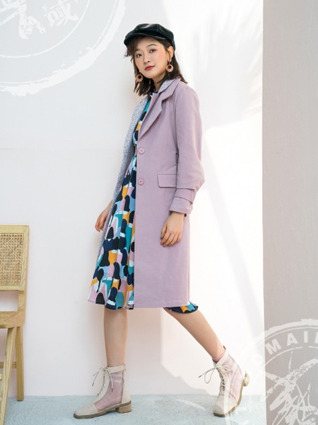 艺域2020秋冬季紫色纯色风衣