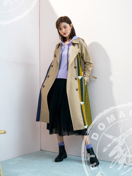 艺域2020秋冬季拼色长款风衣