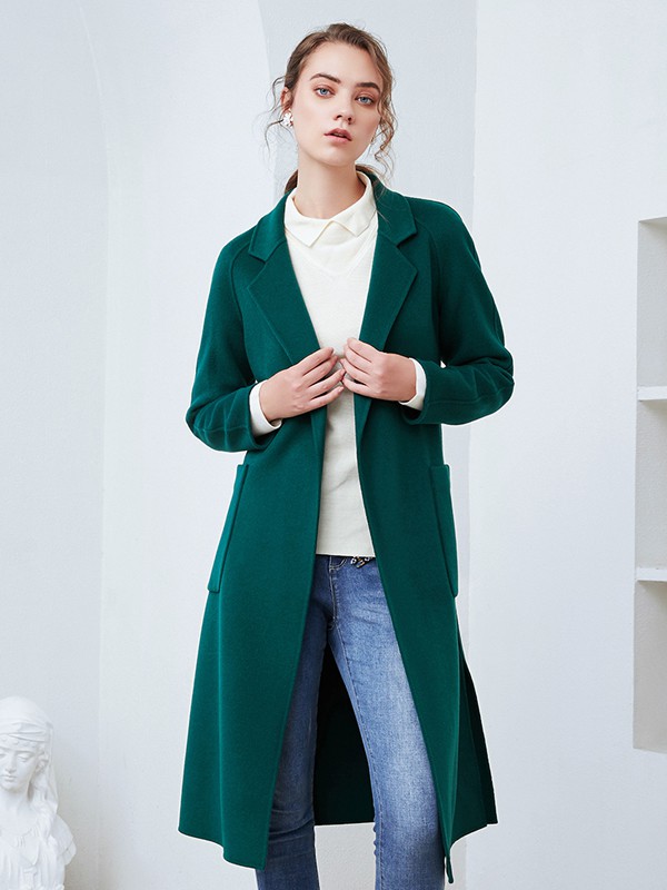 爱特爱女装2020秋季绿色长款大衣