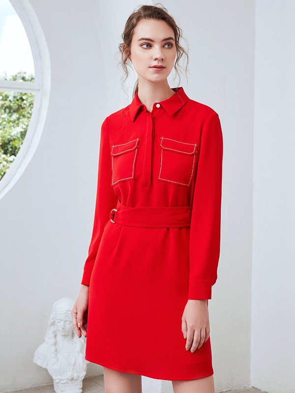 爱特爱女装2020秋季红色纯色套装