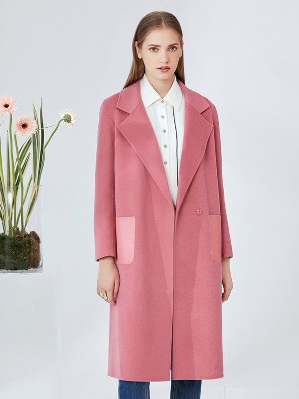 爱特爱女装2020秋季粉色长款大衣