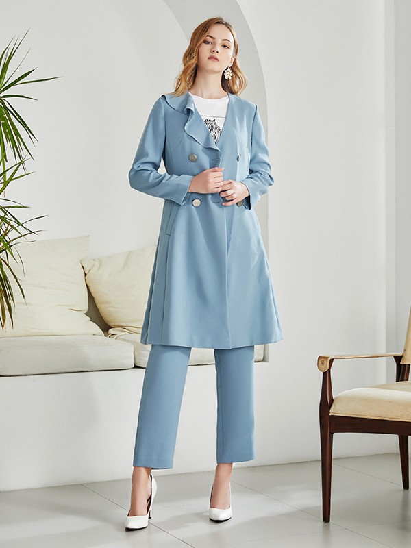 爱特爱女装2020秋季蓝色纯色套装