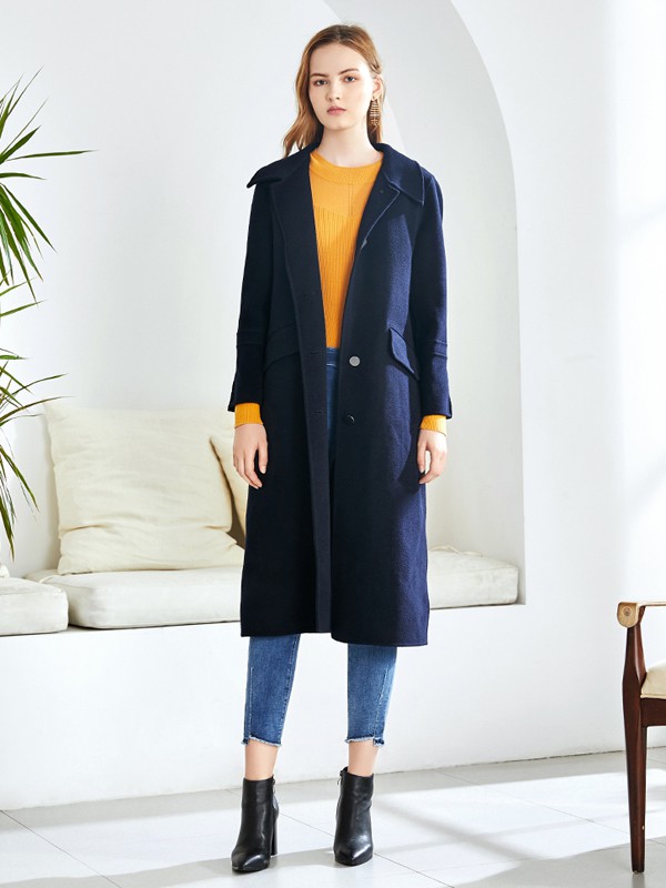 爱特爱女装2020秋季黑色长款大衣