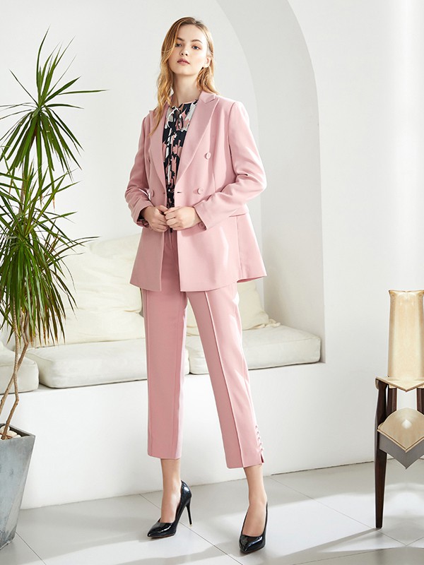 爱特爱女装2020秋季粉色纯色西装