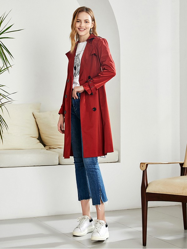爱特爱女装2020秋季红色纯色风衣