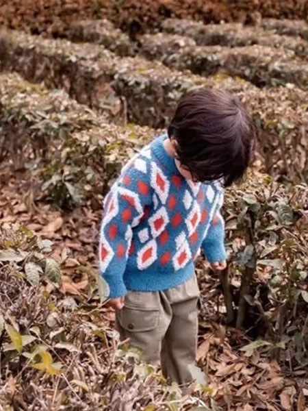 糖麦卡2020秋季蓝色撞色毛衣