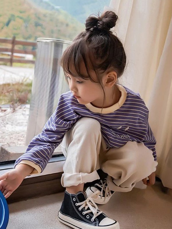 糖麦卡2020秋季紫色条纹上衣