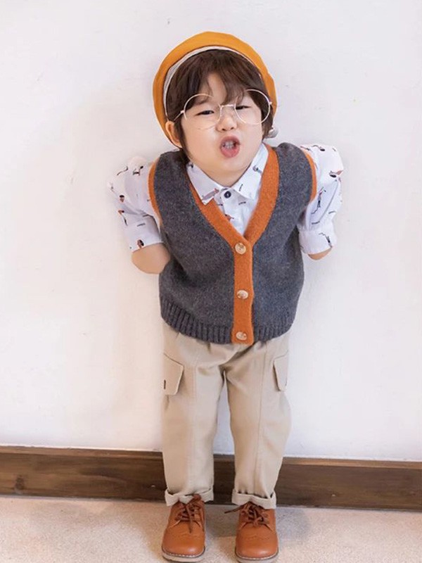 糖麦卡童装2020秋季灰色撞色马夹