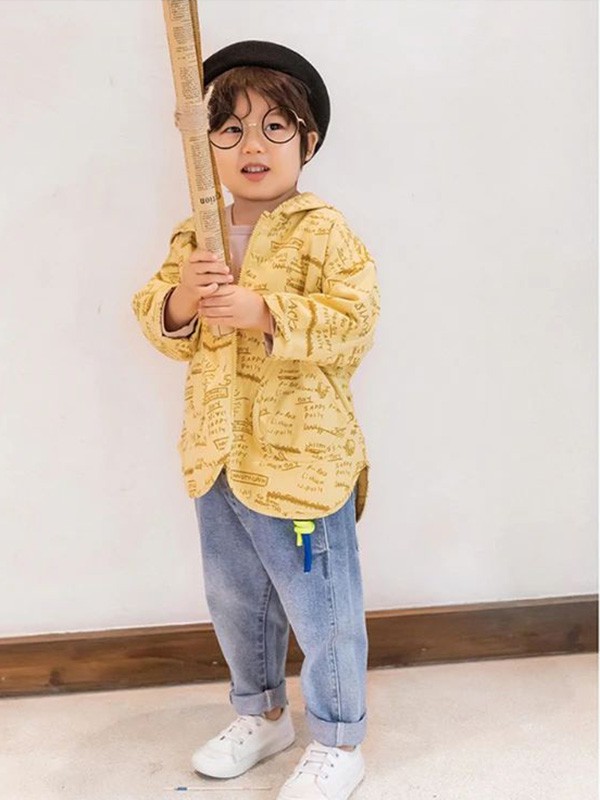 糖麦卡童装2020秋季黄色印花外套