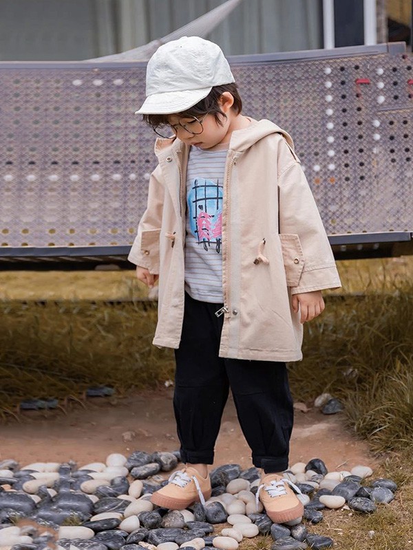 糖麦卡童装2020秋季米色连帽外套