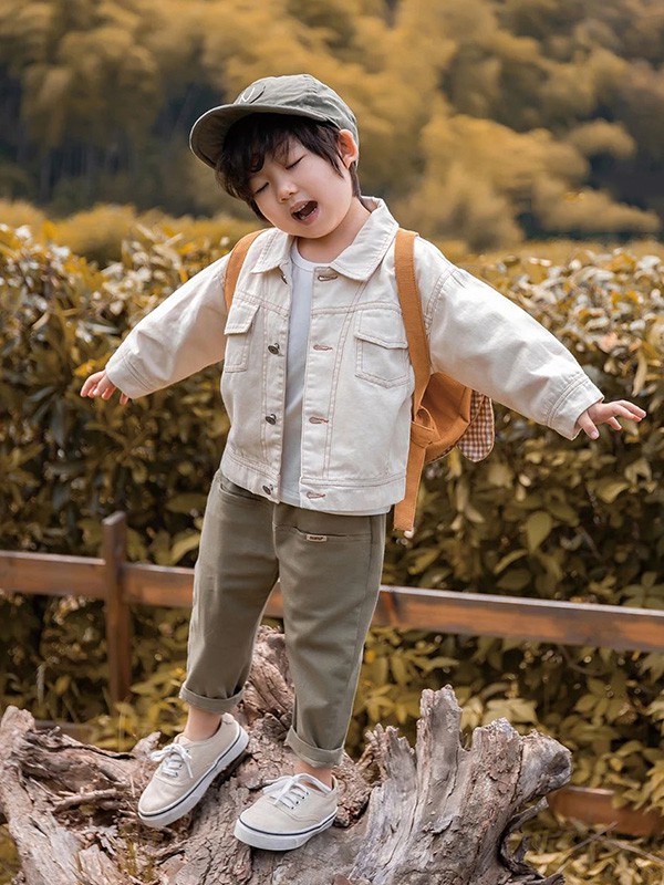 糖麦卡童装2020秋季白色纯色外套