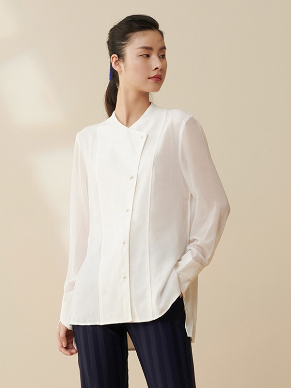 皑如2020秋季白色纯色衬衫