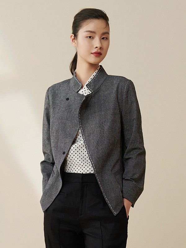 皑如2020秋季灰色纯色外套