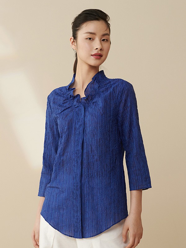 皑如2020秋季蓝色纯色衬衫