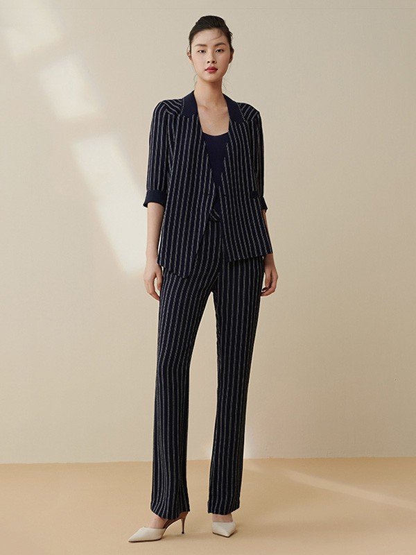 皑如2020秋季黑色条纹套装