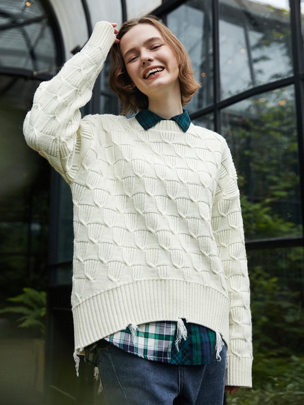 飞鸟和新酒2020秋季白色纯色毛衣