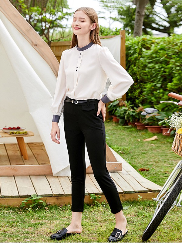 朵以2020秋季白色撞色衬衫