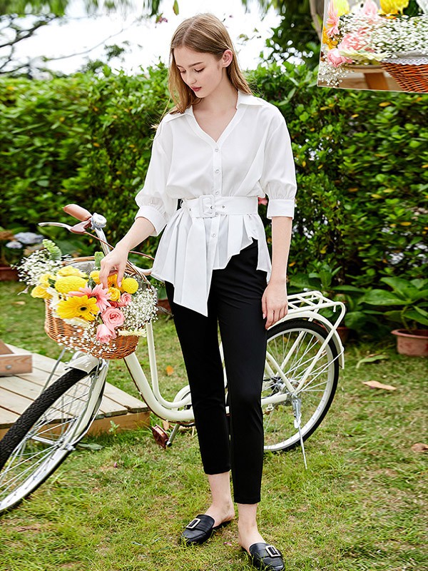 朵以2020秋季白色收腰上衣