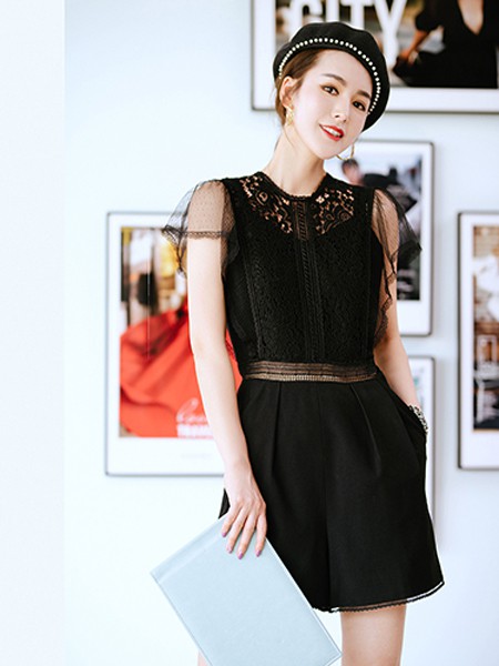 俪妍2020春夏季黑色镂空连体衣
