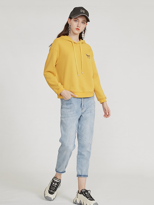 曼诺比菲2020秋季黄色连帽卫衣