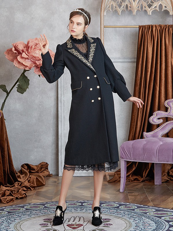 玛克茜妮2020秋冬季黑色长款大衣