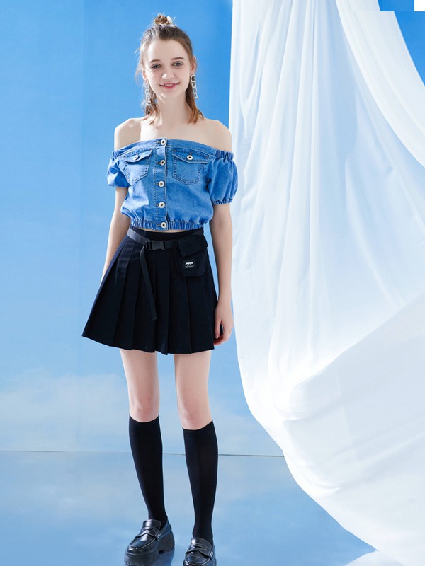 MJStyle2020春夏季蓝色泡泡袖上衣