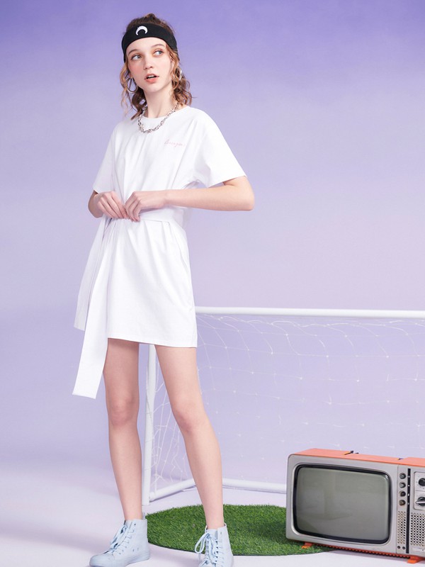 MJStyle2020春夏季白色纯色连衣裙