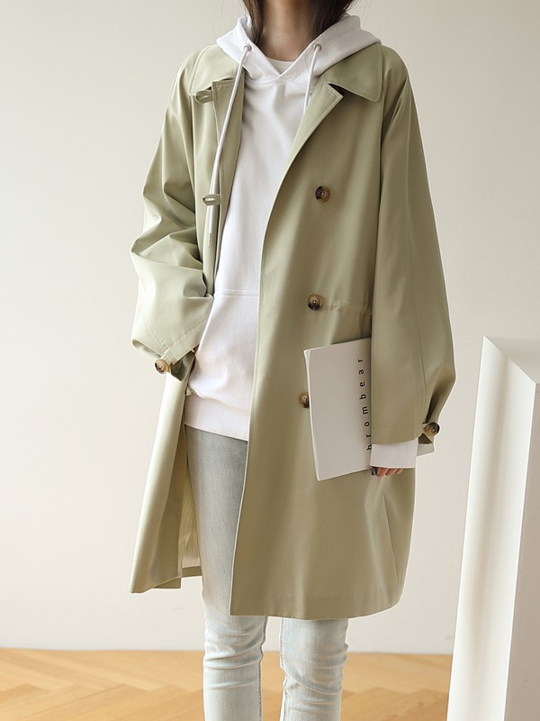 嘉茱莉2020秋季绿色纯色风衣