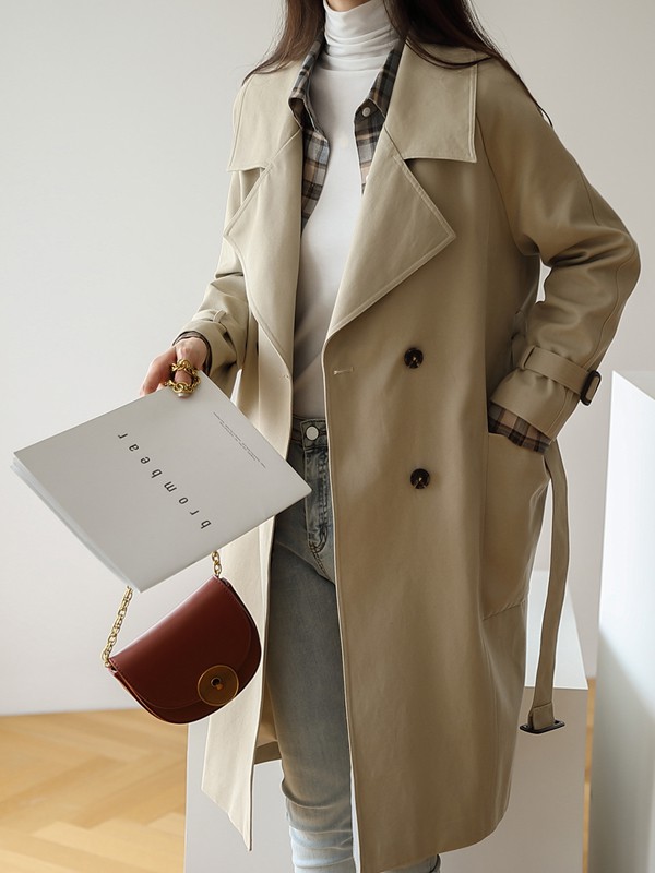 嘉茱莉2020秋季卡其色纯色风衣