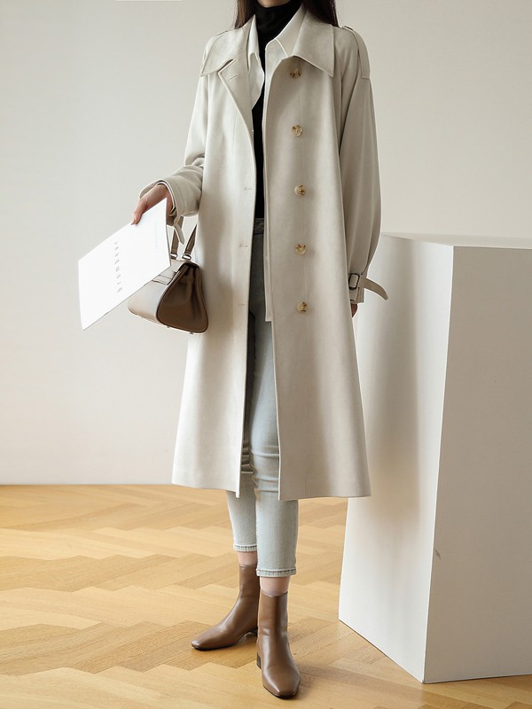嘉茱莉2020秋季米色长款风衣