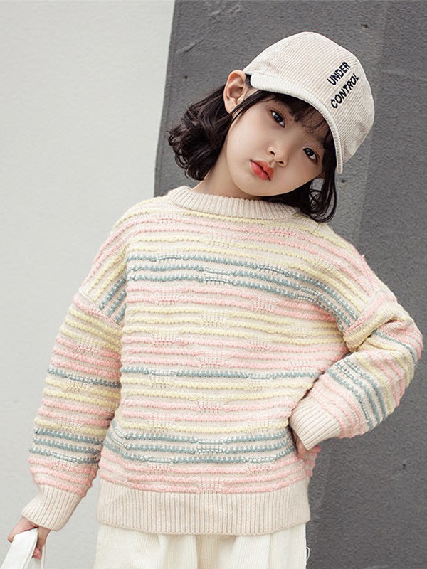 欧抱抱2020秋冬季粉色撞色毛衣