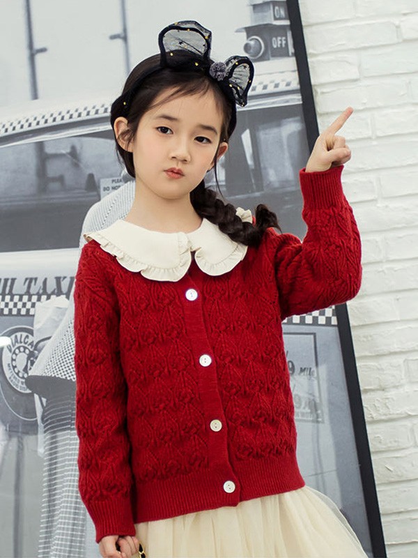 欧抱抱2020秋冬季红色翻领针织衫