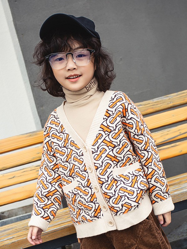 欧抱抱2020秋冬季卡其色撞色针织衫