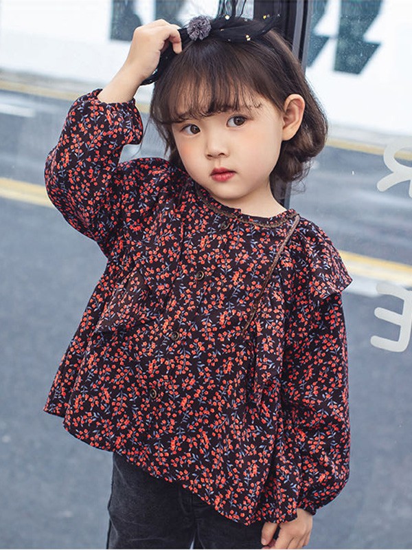 欧抱抱2020秋冬季红色碎花上衣