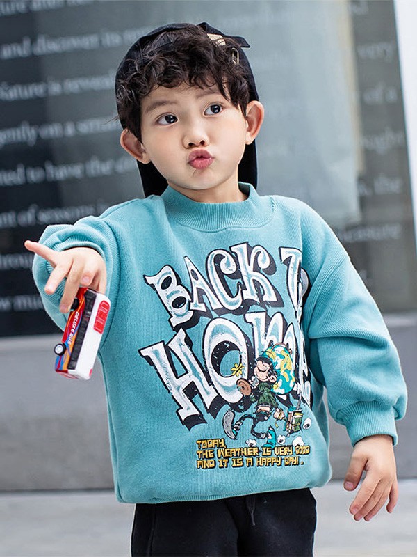 欧抱抱2020秋冬季浅蓝色印花上衣