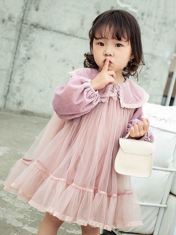 欧抱抱2020秋冬季粉色纱网连衣裙