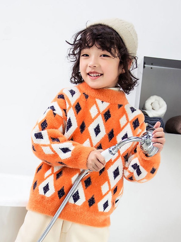 欧抱抱2020秋冬季橙色撞色毛衣