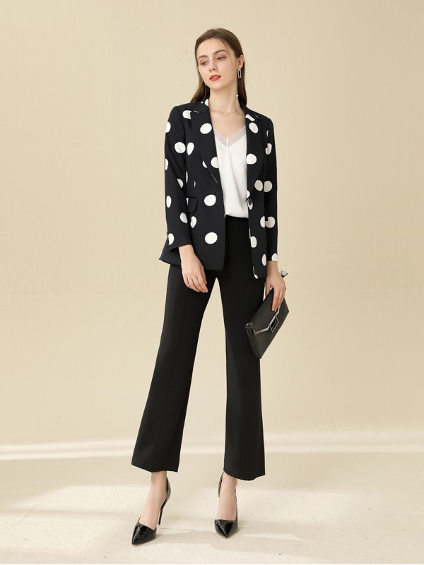 爱依莲2020秋冬季黑色波点西装