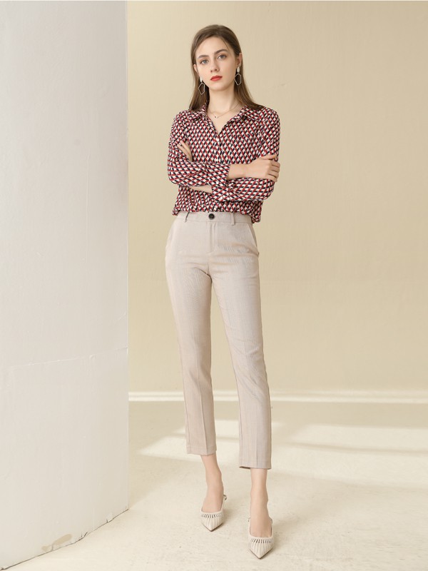 爱依莲2020秋冬季红色印花衬衫